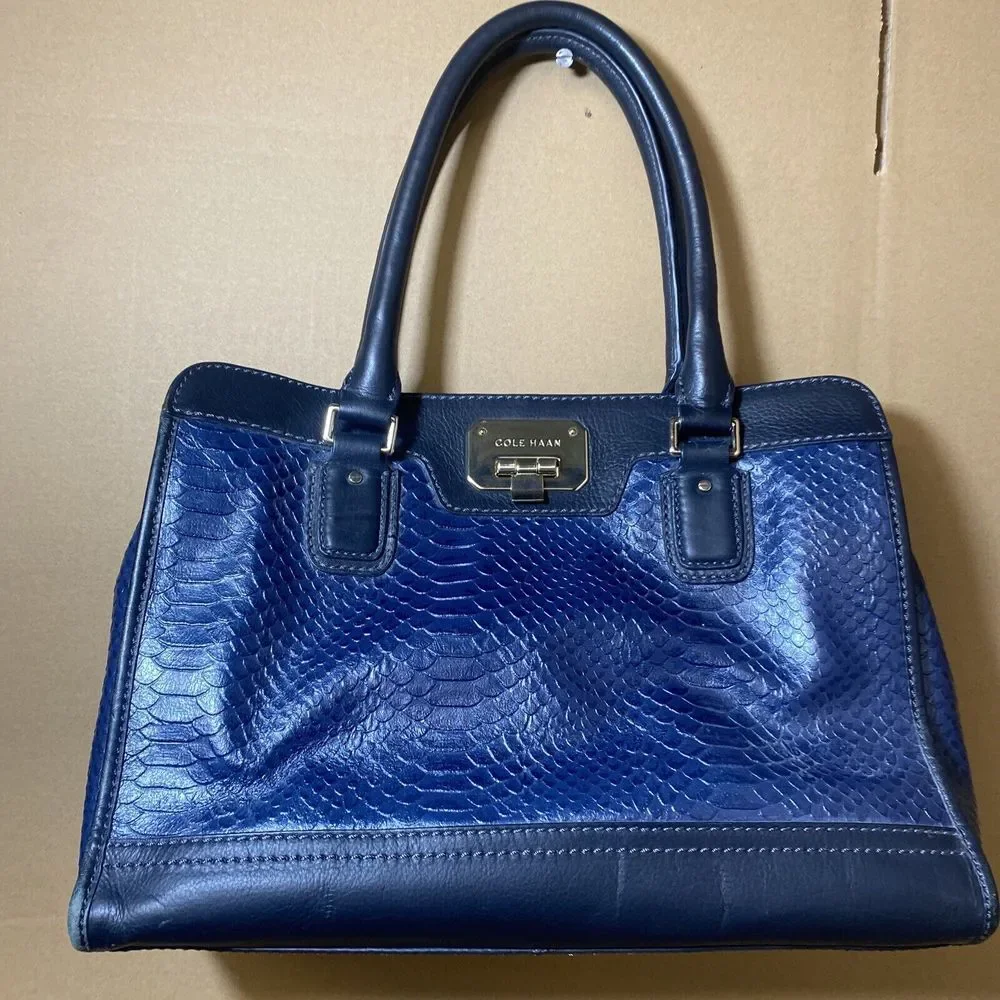 Cole‎ Haan Blue/Black Alligator Snake Skin Style Purse Hand Bag VERY NICE